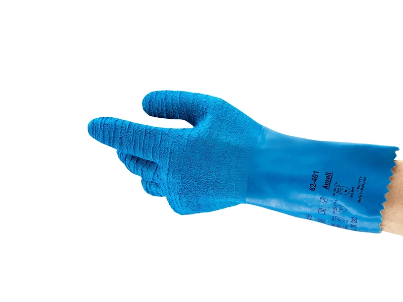 Ansell AlphaTec 62-401 Chemical Protection Gloves in Latex, Blue, Size 9 (6 Pairs)