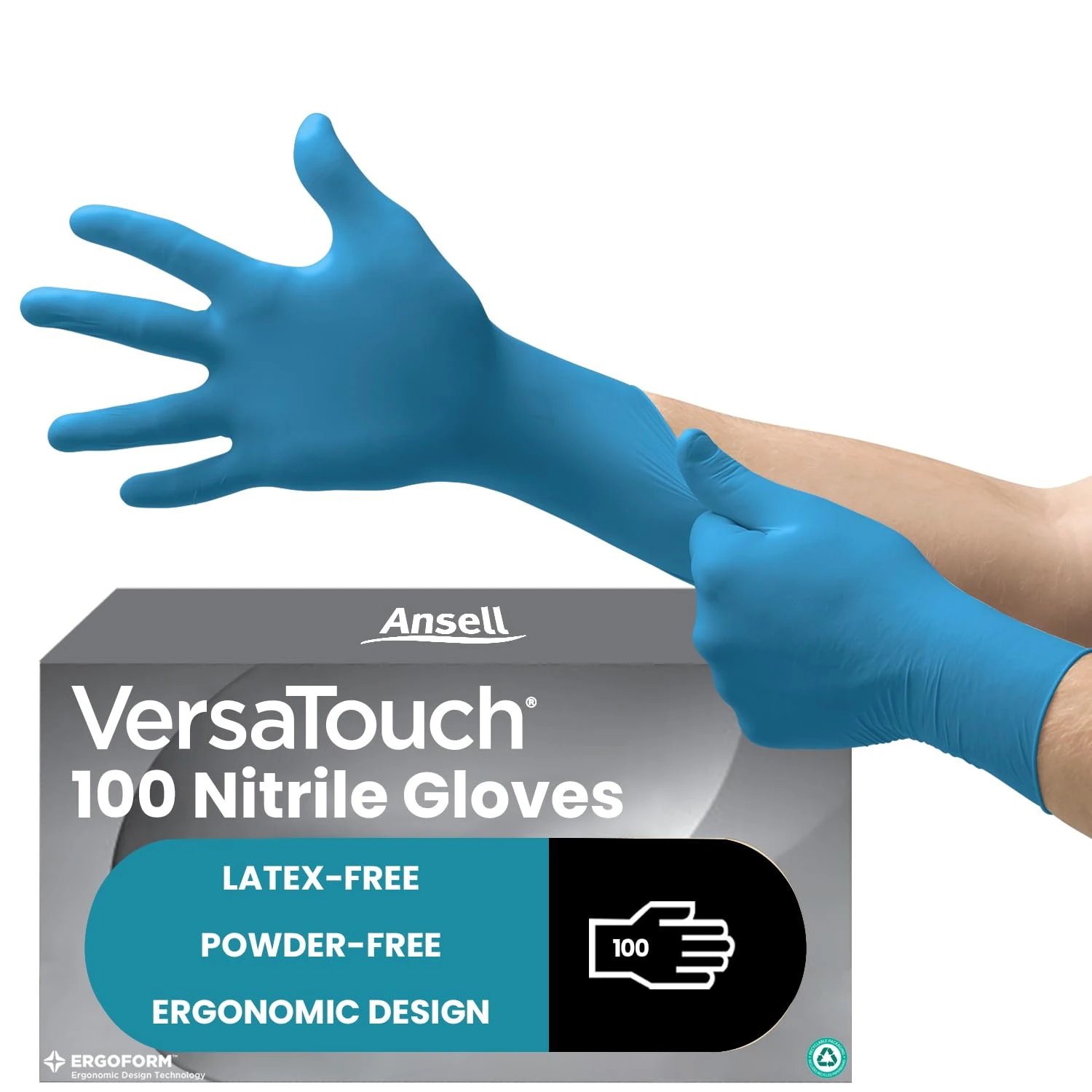 Ansell VersaTouch 92-465 Nitrile Disposable Gloves, Chemical Resistant, Mechanical Protection, DIY Applications, Examination Glove, Industrial Safety PPE, Size M (100 Pieces)