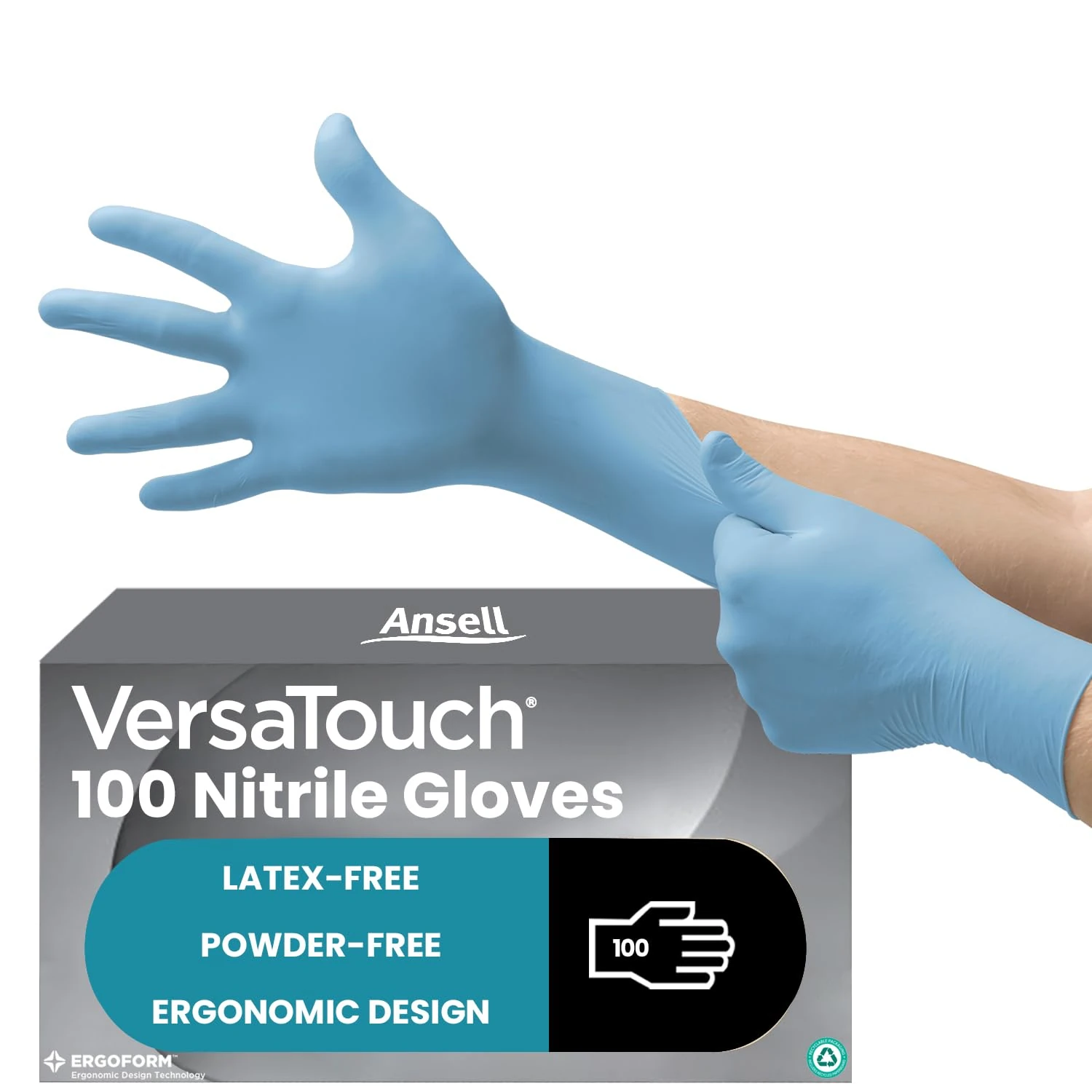 Ansell VersaTouch 92-471 Nitrile Disposable Gloves, Chemical Resistant, Mechanical Protection, DIY Applications, Examination Glove, Industrial Safety PPE, Blue, Size S (100 Pieces)