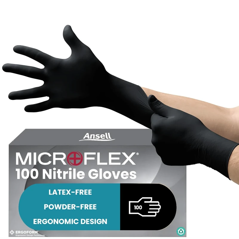 Ansell MicroFlex 93-852 Black Nitrile Gloves - Size S, 100 Count