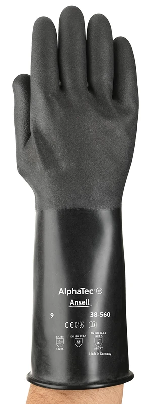 Ansell AlphaTec 38-560 Chemical Resistant Gloves in Butyl, Maximum Protection for Heavy Duty Work, Flexible and Comfortable Design, Industrial PPE Workwear, Latex Free, Size M (10 Pairs)