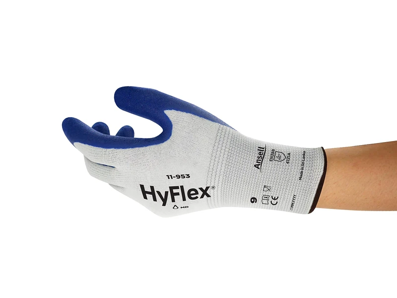 Ansell HyFlex 11-953 Ultra-Thin Work Gloves in Nylon, Multi-Purpose Protection Glove for Professionals, DIY, Industrial, Mechanics, Durable PPE Workwear, Men Women, Blue, Size XL (12 Pairs)