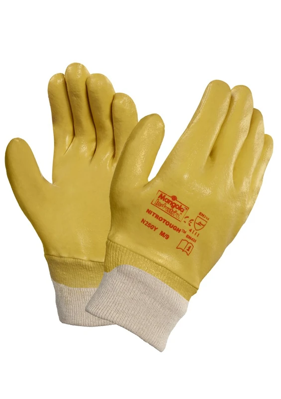 Ansell Nitrotough N250Y Safety Work Gloves, Oil-Repellent Protection Gloves, Construction, DIY, Mechanics, Industrial Uses, Yellow, Size S (12 Pairs)