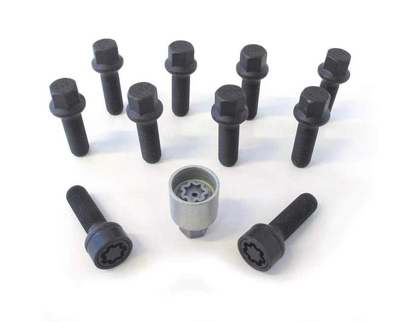 H&R Wheel bolt Set Round-Head R14 M14x1.50 - Length 45mm - Black - 10 pcs - incl. wheel-locks