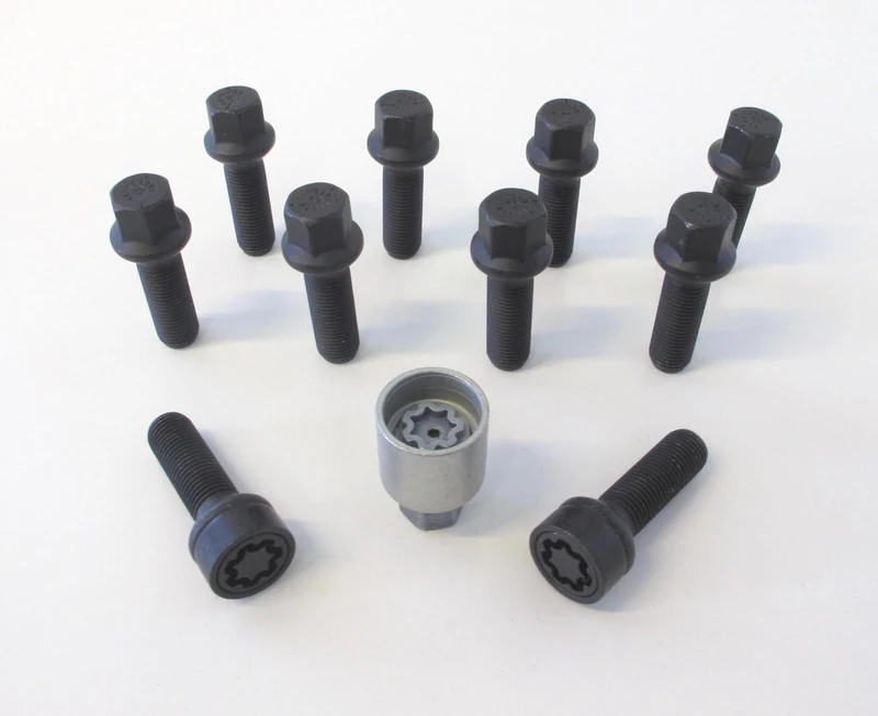 H&R Wheel bolt Set Round-Head R14 M14x1.50 - Length 50mm - Black - 10 pcs - incl. wheel-locks