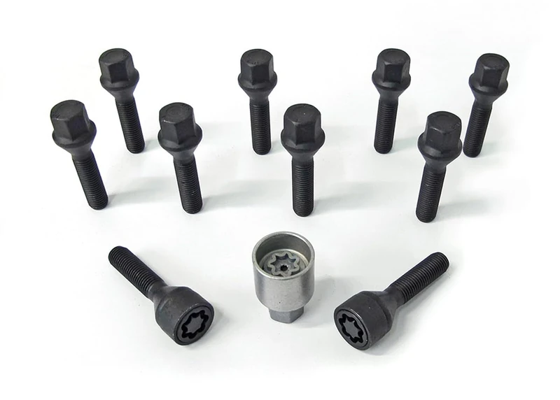 H&R Wheel bolt Set Taper-Head M12x1.50 - Length 48mm - Black - 10 pcs. - incl. wheel-locks