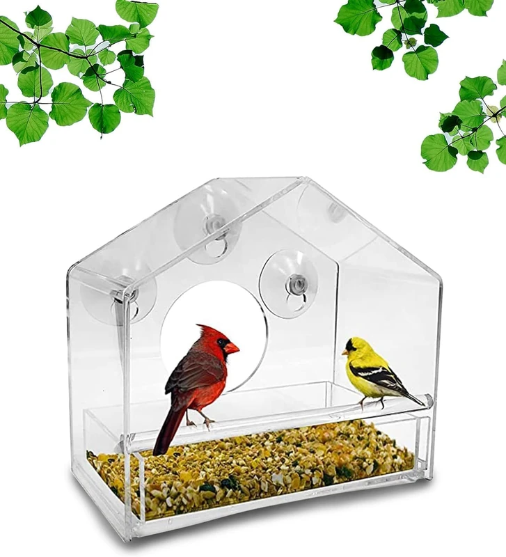Nature Gear Window Bird Feeder - Refillable Sliding Tray - Weather Proof - Snow and Squirrel Resistant - Drains Rain Water - See Songbirds from Home! (House Style) (House Model) - Image 1