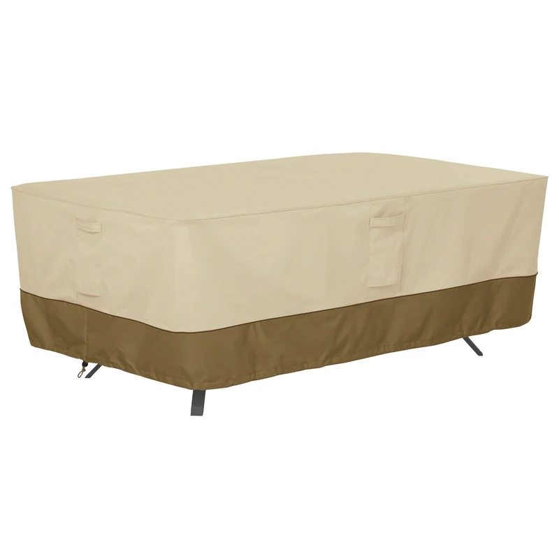 Classic Accessories 55-564-011501-00 Veranda Rectangular/Oval Patio Table Cover Durable and Water Resistant Patio Furniture Cover, Pebble, X-Large