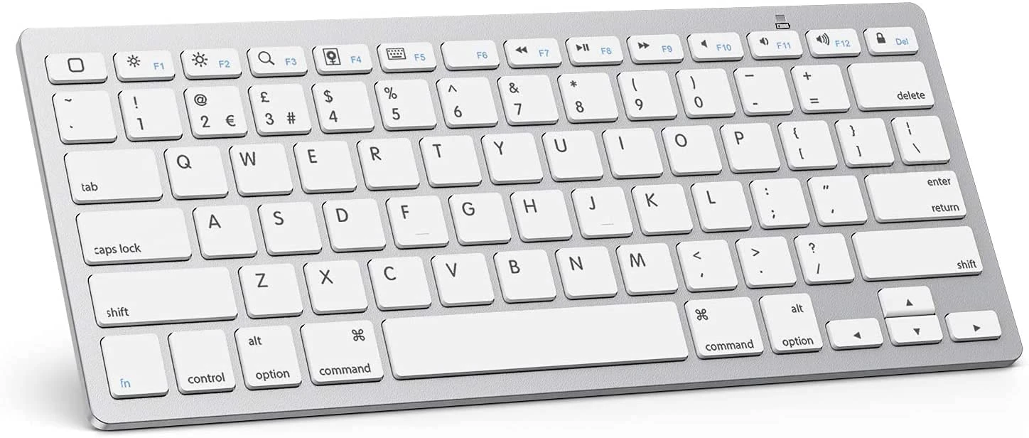 OMOTON Bluetooth Wireless Keyboard for iOS Compatible with iPad Pro/Air/Mini, iPhone and More, UK QWERTY Keyboard Layout, Silver