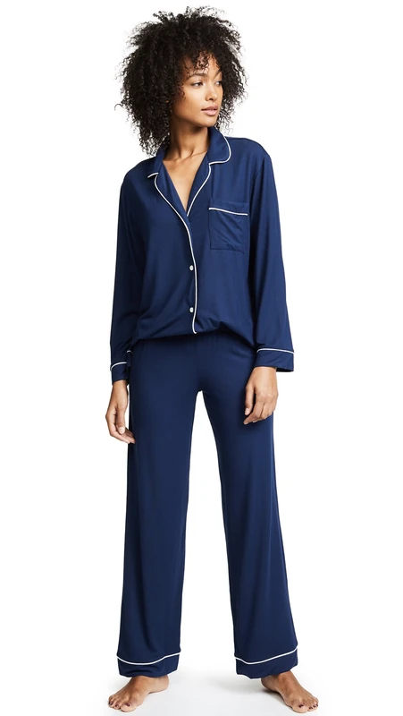 Eberjey womensGisele Two-piece Long Sleeve & Pant Pajama Sleepwear Set Long_Sleeve Pajama Set - Blue - Small