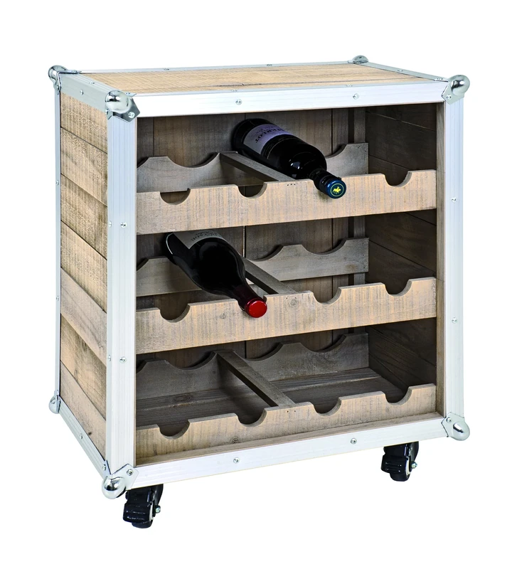 HAKU Möbel Bottle Rack Alu, Pine, Aluminum, Solid Wood - Size: W 53 cm X H 63 cm X D 33 cm, Style: Industrial