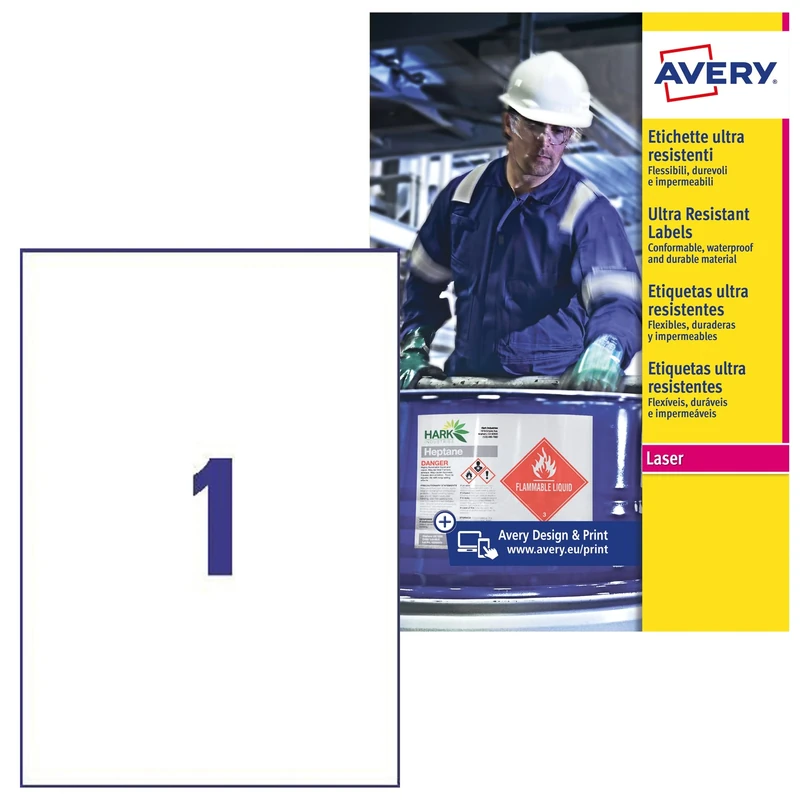 Avery Ultra Heavy Duty Industrial Waterproof GHS Labels - White (210 x 297mm) B4775-50