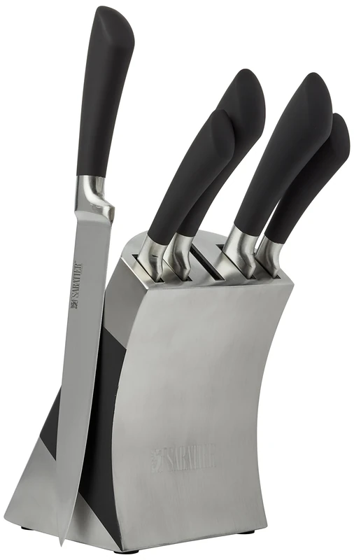 Sabatier 5163668 ‘Maison Collection’ 5-Piece Soft-Grip MoV Stainless Steel Knife Set with Matching Knife Block –Silver/Black
