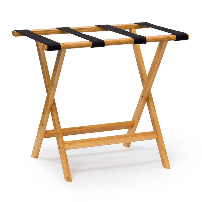 Relaxdays Suitcase Stand Wooden Luggage Rack 50 x 60 x 37.5, cm Luggage Holder With 4 Straps Hotel Or Guesthouse Luggage Rack, For Frequent Travellers, Natural - Image 1