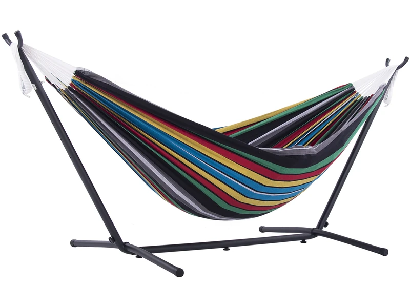 Vivere UHSDO8-27 Double Cotton Hammock with Space-Saving Steel Stand Including Carrying Bag, Rio Night
