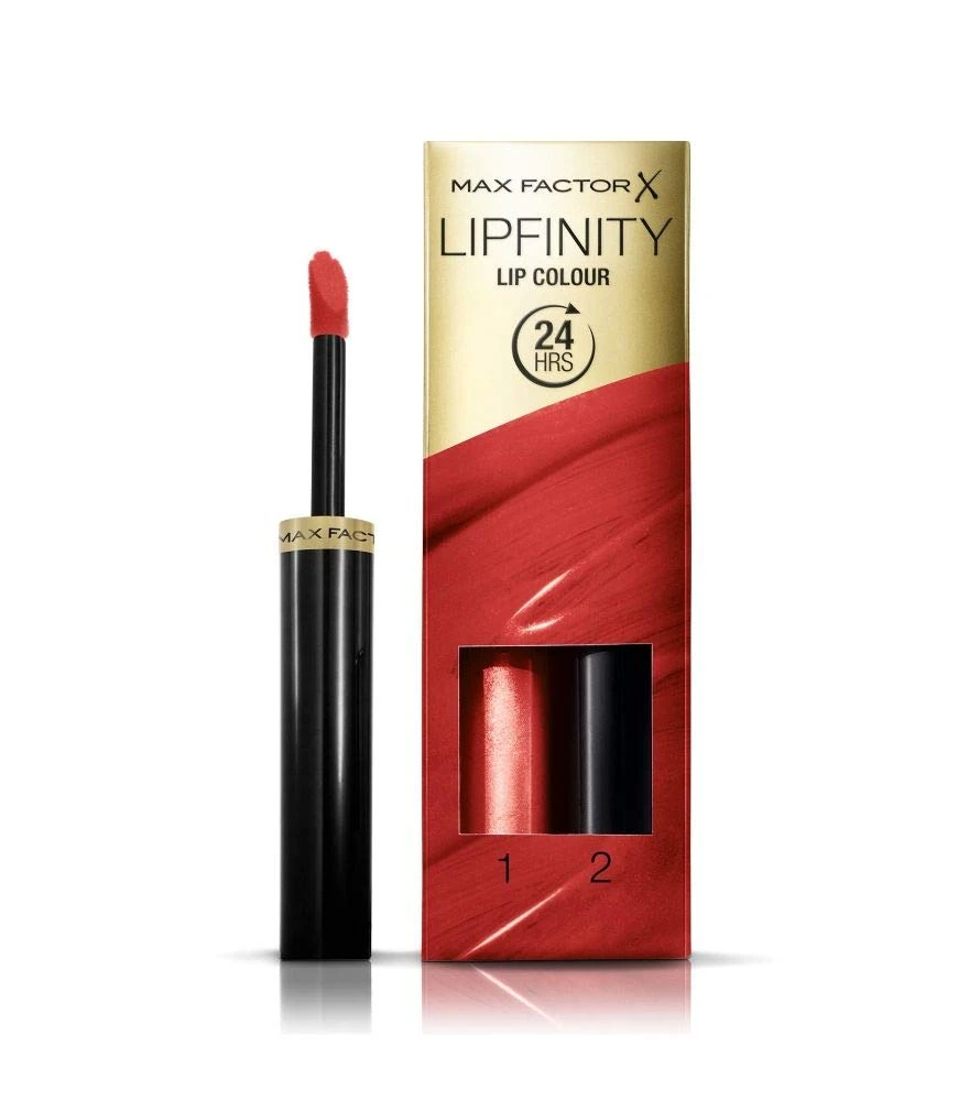 Max Factor Lipfinity Lip Colour Hot 120 - Kiss-proof Lipstick with 24 Hours Hold without Drying Out, with Intense Colour Release, Precise Applicator & Intensely Nourishing Gloss Top Coat