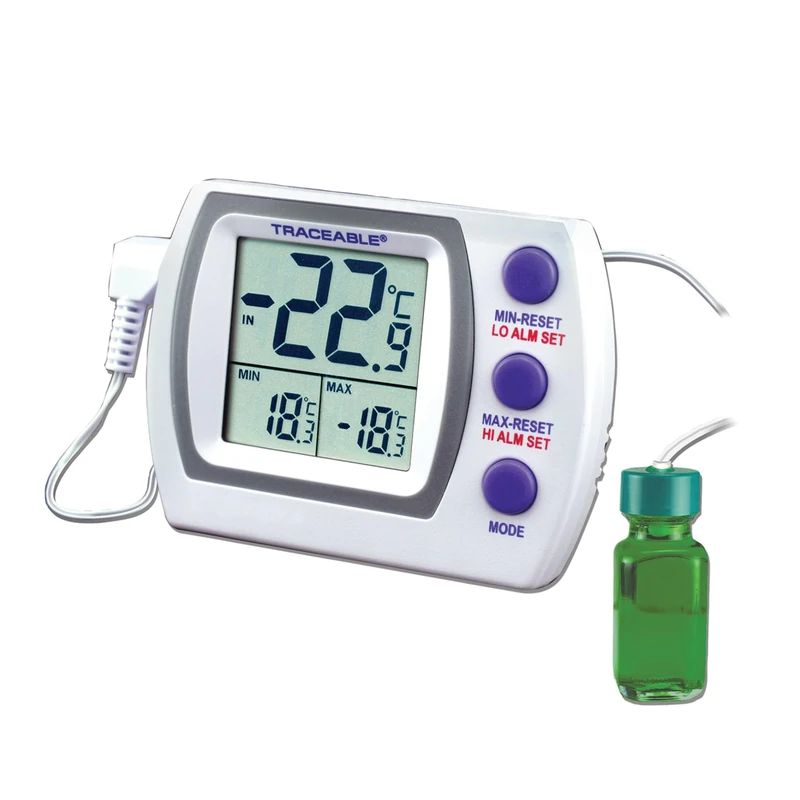 Cole-Parmer Traceable Jumbo Fridge Freezer Digital Thermometer - Business, Medical & Scientific Fridge Thermometer, 1 Bottle Temperature Probe - Calibration, LCD Screen, -50°C to 70°C / -58°F to 158°F