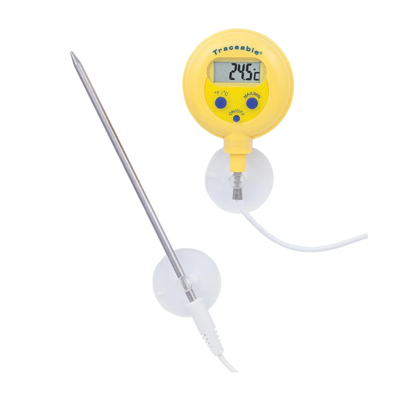 Traceable Waterproof Remote Probe Thermometer with Calibration, ±1°C accuracy (-20 to 100°C); 1 Stainless Steel Probe