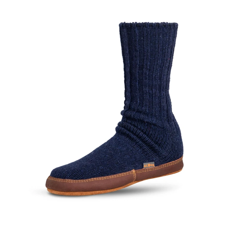 Acorn Unisex Slipper Socks, Flexible Cloud Cushion Footbed with a Suede Sole, Mid-Calf Length, Cobalt Ragg Wool, 6/7 UK