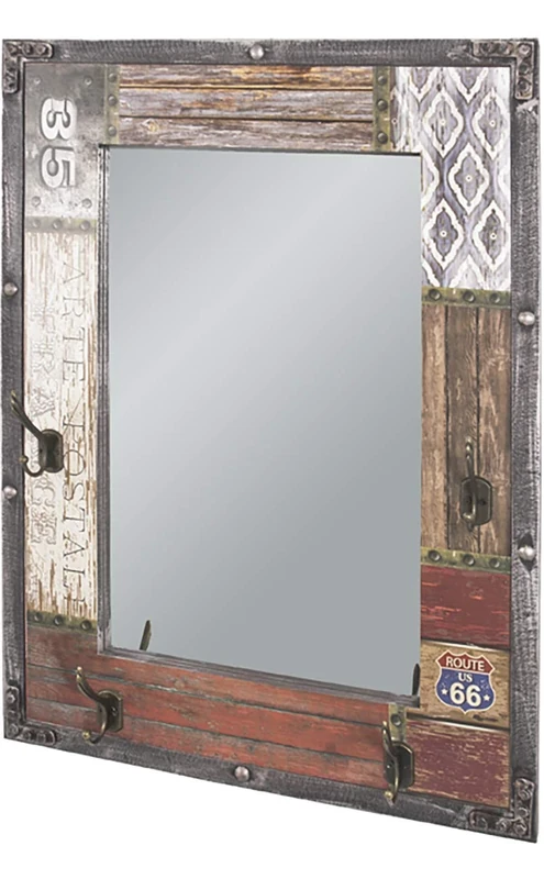 HAKU Möbel Wardrobe Motif, Vintage, Mdf, Metal, Mirror - Size: W 55 cm X H 75 cm X D 8 cm, Style: Industrial