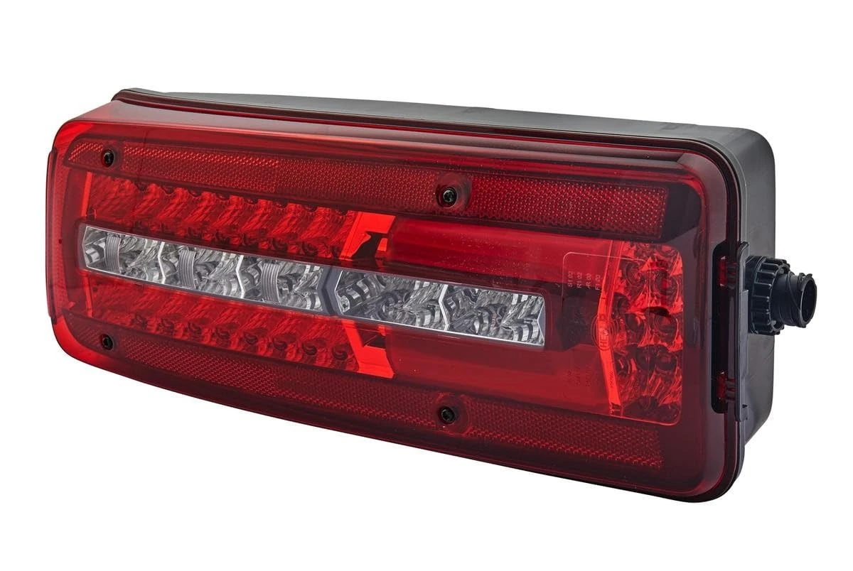 HELLA 2VD 012 381-011 Rearlight - Truck Full LED - LED - 24V - mounting/Bolted - Lens Colour: Crystal clear/Red - Cable: 500mm - Plug: DIN Bajonett - Plug: Round Plug - left - Quantity: 1