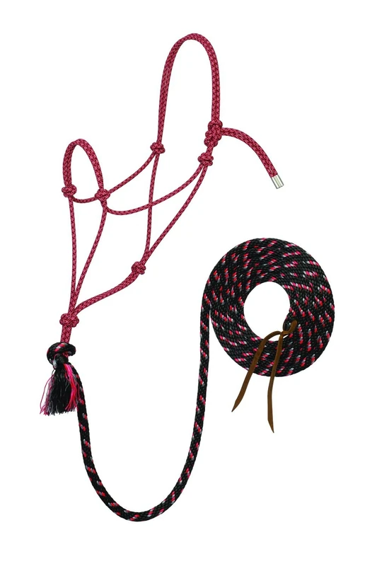 Weaver Leather Silvertip No. 95 Rope Halter with 12' Lead, Average, Black/Gray/Red