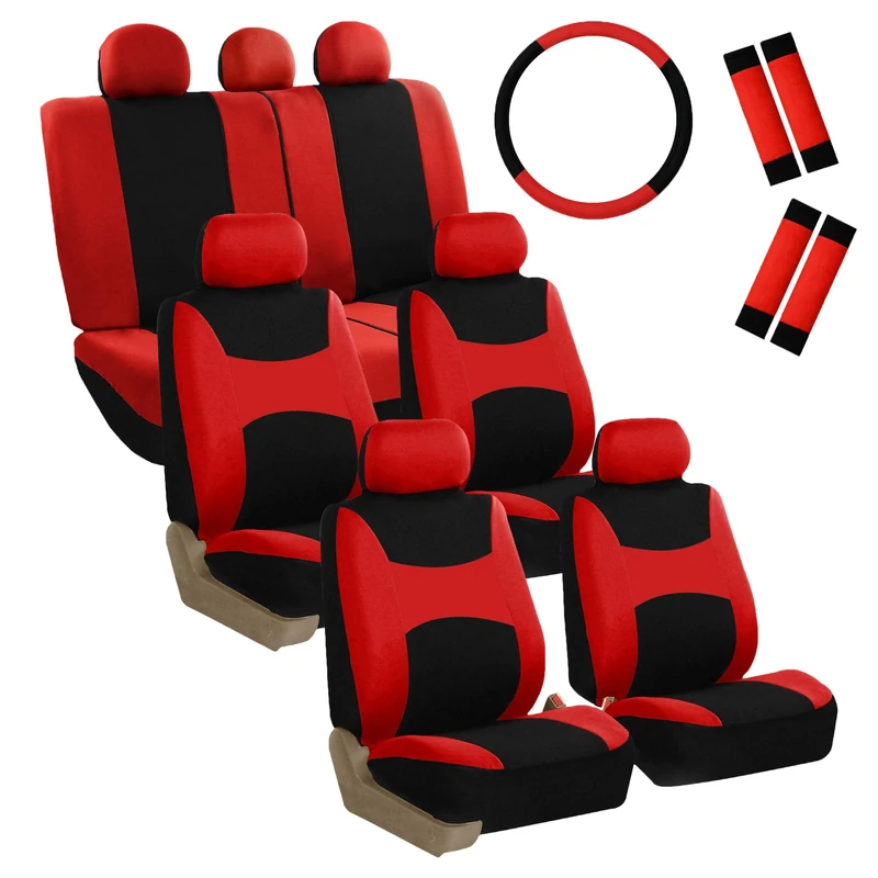 FH GROUP FH-FB030217-COMBO Light & Breezy Red/Black Cloth Seat Cover Set Airbag & Split Ready- Fit Most Car, Truck, Suv, or Van