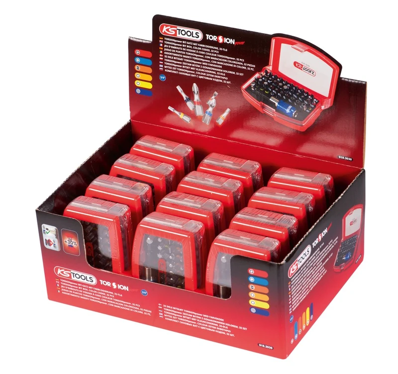 KS Tools 918.3030D Colour Coded Torsionplus Bit Set, Satin Chrome, 12-Piece