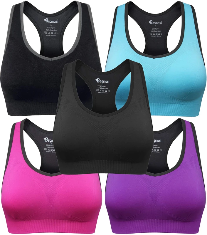 BAOMOSI Women's Seamless High Impact Support Racerback Workout Yoga Sports Bra 5Pack L