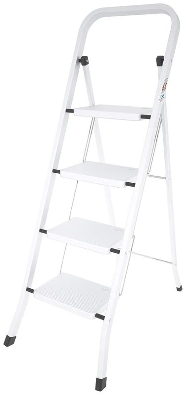 COLOMBO 4-Step Folding Steel Step Ladder - Space-Saving Household Ladder with Non-Slip Steps and Rubber Feet - Sturdy and Safe Folding Ladder, Made in Italy Design