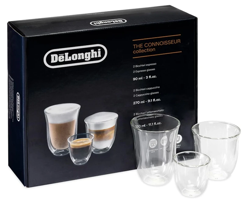 De'Longhi 5513296671 DLSC302 Delonghi Fancy Box 6er Set Thermo Glasses, Clear, 1L