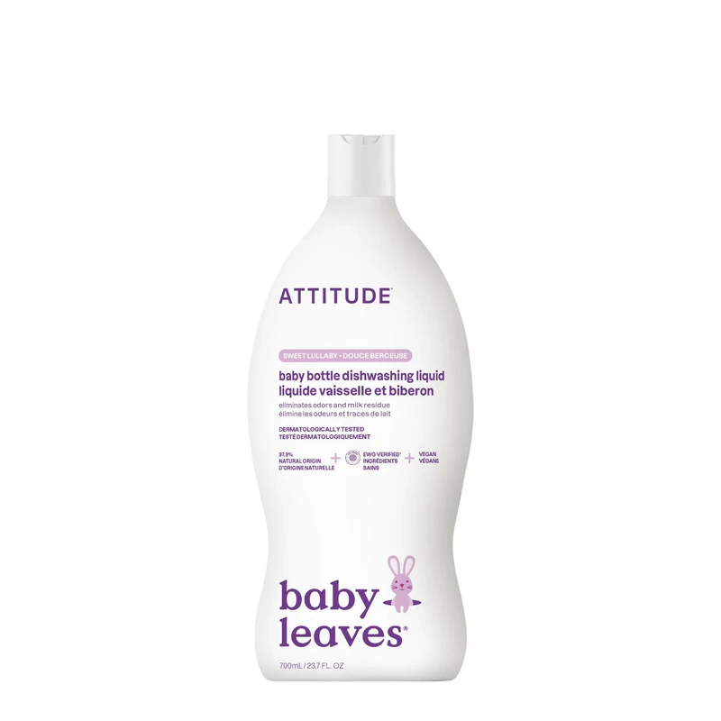 ATTITUDE Baby Washing-Up Liquid and Bottle Cleaner, EWG Verified, No Added Dyes or Fragrances, Tough on Milk Residue and Grease, Vegan, Sweet Lullaby, 700 mL