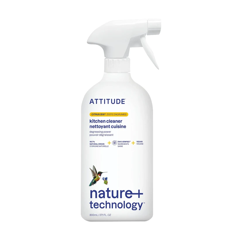 ATTITUDE Kitchen Cleaner Spray, EWG Verified, Powerful Degreaser, Cuts Grease & Grime, Plant-Based & Vegan, Citrus Zest Scent, 800 mL