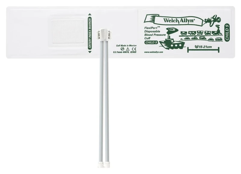Welch Allyn SOFT-09-2MQ-1 FlexiPort Cuff, Child, Disposable, Soft, Two-Tube, Locking (Pack of 20)