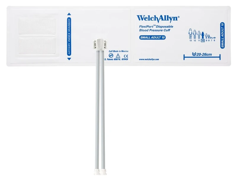 Welch Allyn SOFT-10-2MQ-1 FlexiPort Cuff, Small Adult, Disposable, Soft, Two-Tube, Locking (Pack of 20)