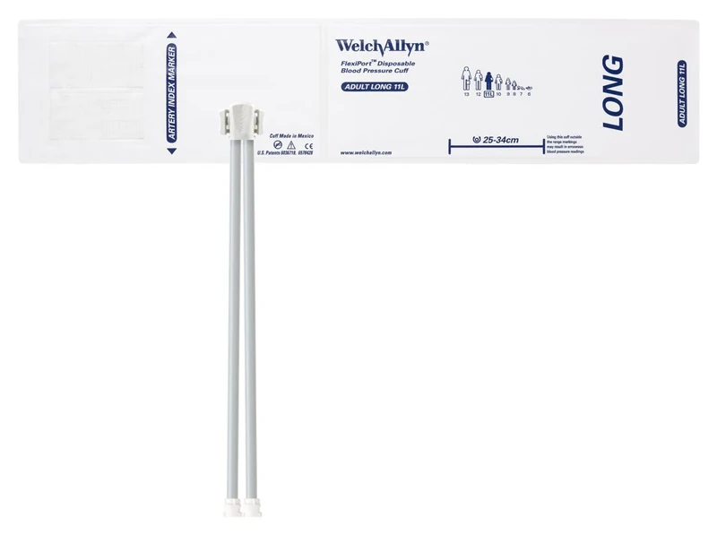 Welch Allyn SOFT-11L-2MQ-1 FlexiPort Cuff, Adult Long, Disposable, Soft, Two-Tube, Locking (Pack of 20)