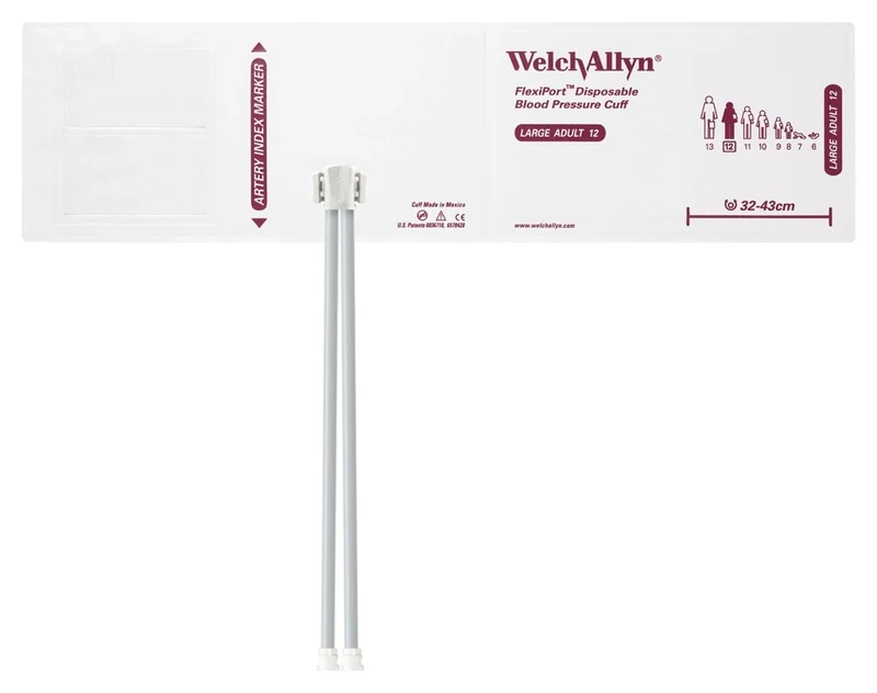 Welch Allyn SOFT-12-2MQ-1 FlexiPort Cuff, Large Adult, Disposable, Soft, Two-Tube, Locking (Pack of 20)
