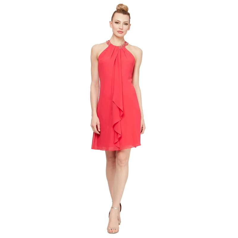 S.L. Fashions Women's Jewel Neck Sheath Dress, Cerise, 8