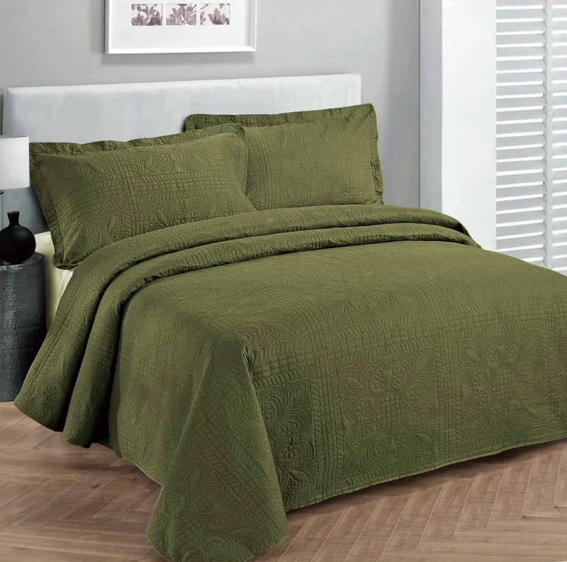 Fancy Collection 3pc Luxury Bedspread Coverlet Embossed Bed Cover Solid Olive Green New Over Size King/california King 300cm x 270cm - Image 1