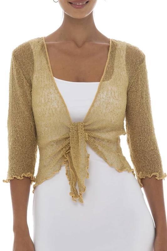 Back From Bali Womens Sheer Shrug Cardigan Lightweight Knit, Natural Gold, One size - Image 1