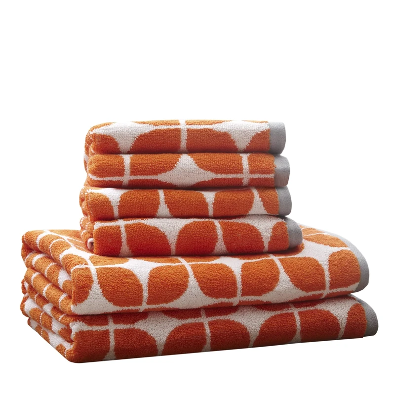 Intelligent Design Lita Cotton Bathroom Towels, Jacquard Highly Absorbent Bath Towel Set, 6-Piece Include 2 Bath Towels & 4 Hand Towels, Orange Grey
