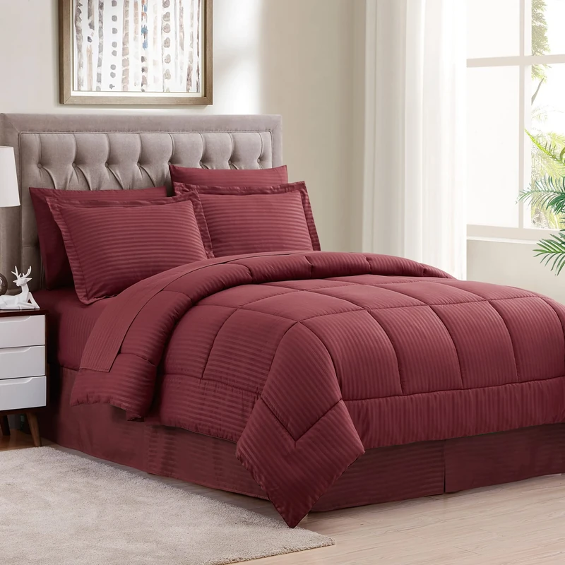 Sweet Home Collection 2 Pillowcases & 2 Shams & Bed Skirt All Season Warmth, Fine Double Brushed Microfiber/100% Fiber Fill, Dobby Burgundy, Queen