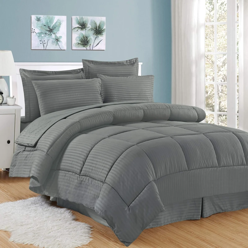 Sweet Home Collection Comforter/Sheet Bed Skirt and Sham Set, Gray, King(Pack of 1)