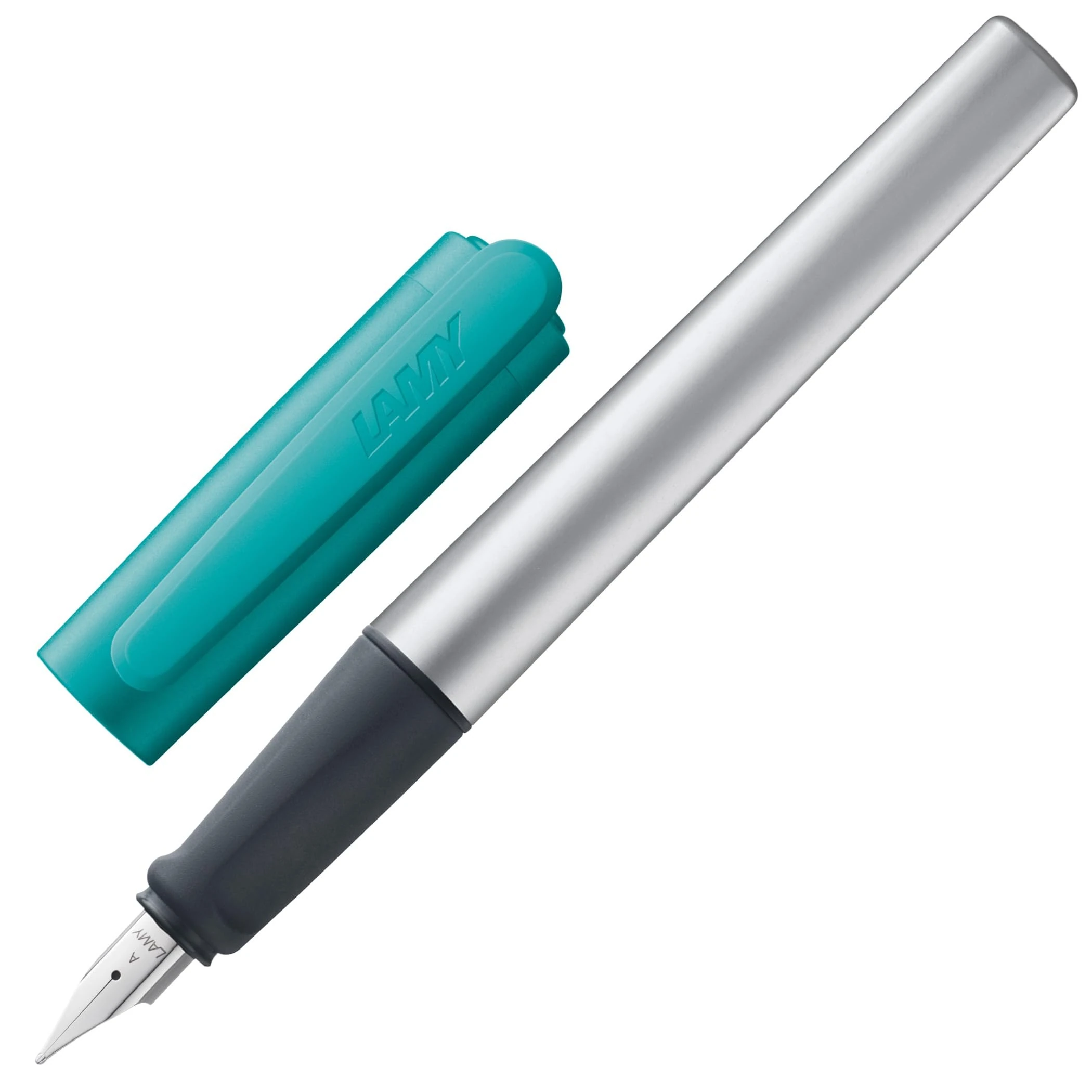 LAMY nexx smaragd – Fountain Pen with slip-proof grip & polished steel nib in size A - triangular aluminum body - including LAMY T 10 blue cartridge - Right-Handed