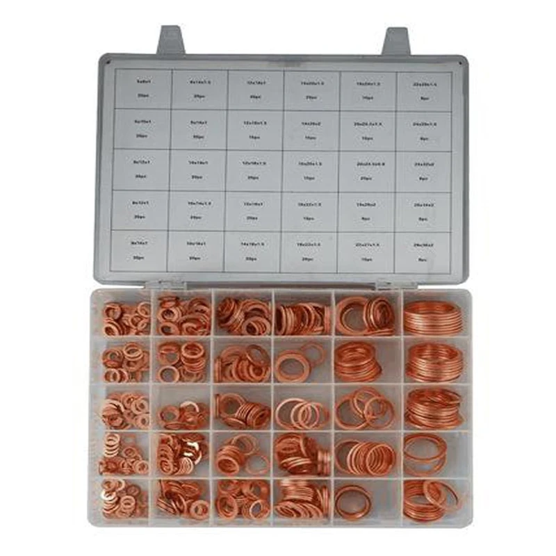 568pcs 30 Sizes Metric Copper Flat Ring Washer Gaskets Assortment Kit - Image 1
