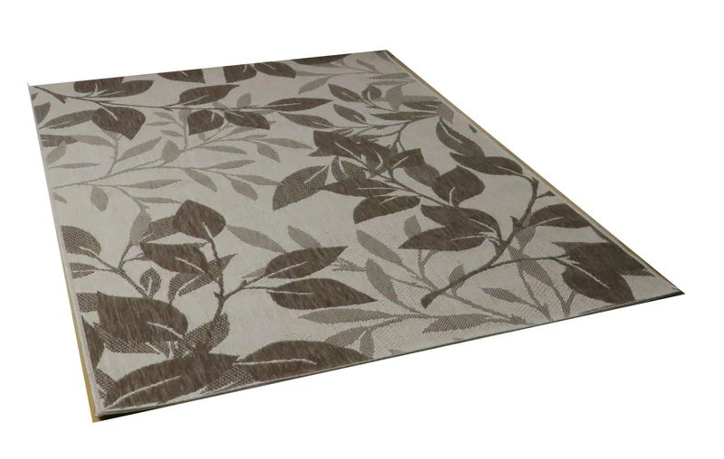 ASPECT 120 x 170 cm Polypropylene Medley-Leaf Flatweave Indoor/Outdoor Rug, Cream/Brown - Image 1