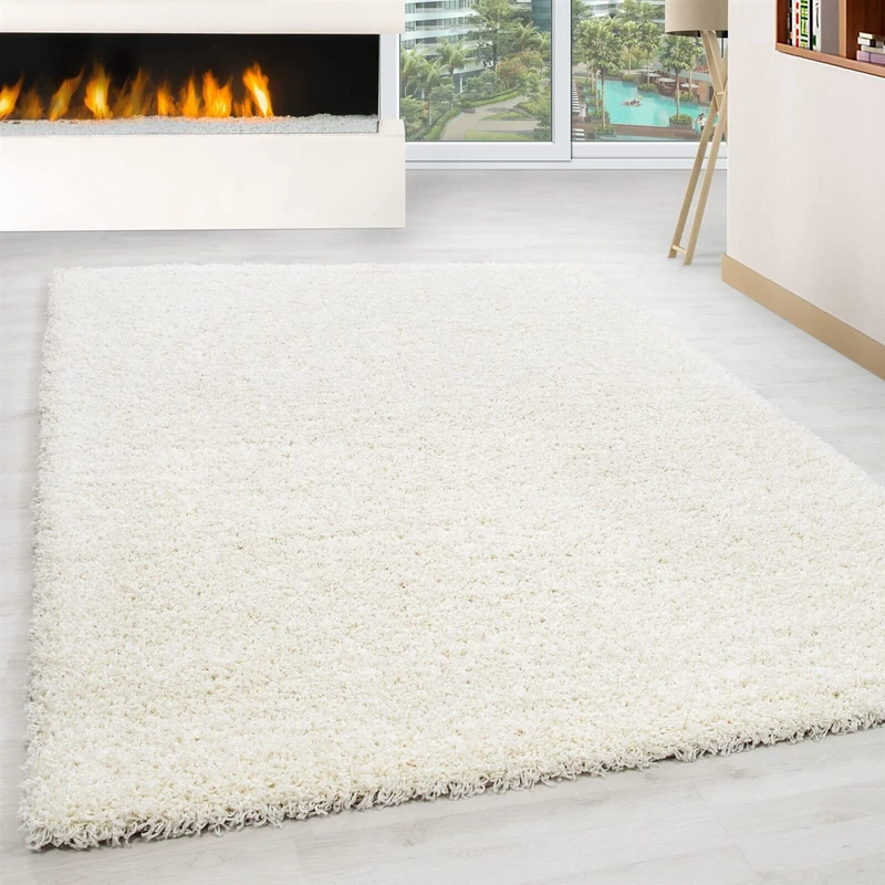 Ayyildiz Teppich - Deep-pile shaggy rug, plain, living room, fluffy, polypropylene, cream, 80 x 250 cm
