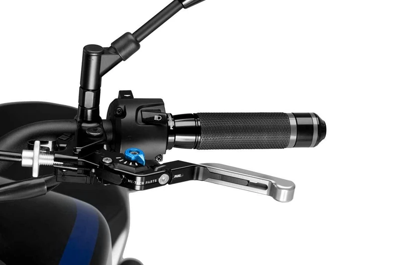 PUIG 24PNA 3.0 clutch lever. Black extendable silver folding with selector Blue - Image 1