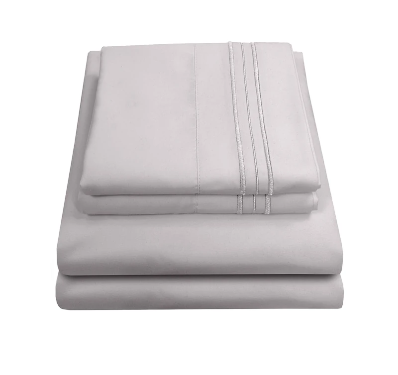 Sweet Home Collection Luxury Bedding Set with Flat, Fitted Sheet, 2 Pillow Cases, Microfiber, Silver, Queen