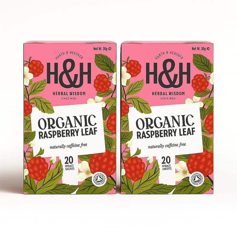 Heath & Heather Organic Raspberry Leaf Tea Infusion – 40 Herbal Tea Bags (2 × 20), Caffeine‑Free, Women’s Wellness Ritual